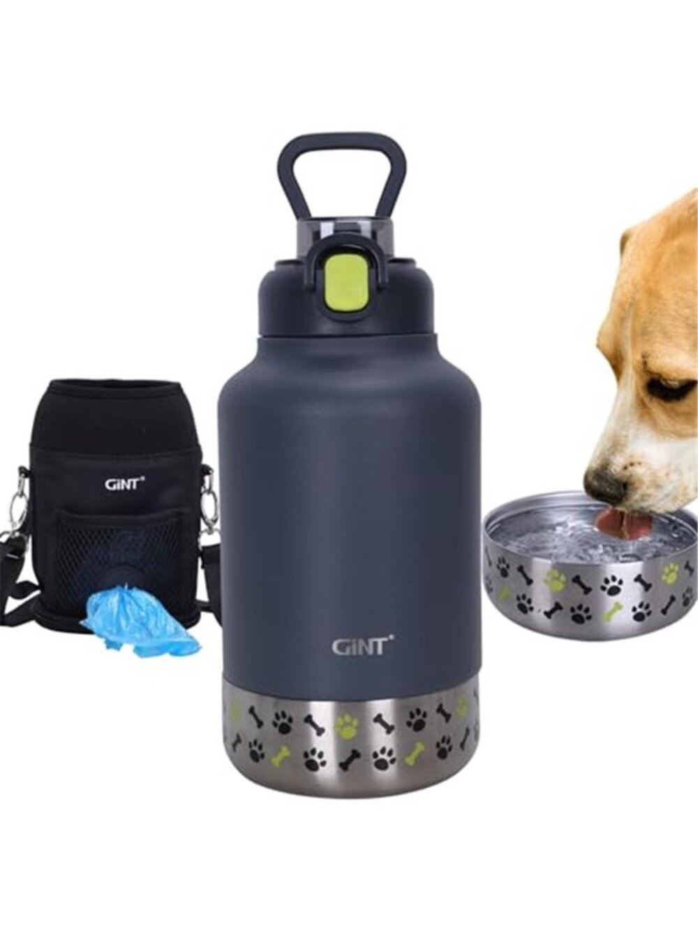 37oz / 1.1L Insulated Dog Water Bottle with Carrying Case, Dark Gray